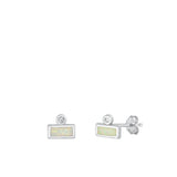 Sterling Silver Chic Fashion Clear CZ White Synthetic Opal Stud Earrings 925 New