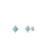 Sterling Silver Classic Turquoise North Star Stud High Polished Earrings 925 New