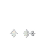 Sterling Silver Wholesale Clear CZ White Synthetic Opal Earrings 925 New