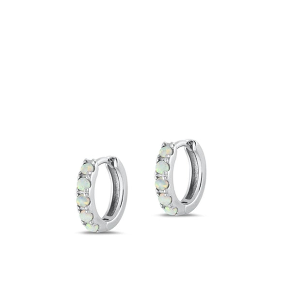 Sterling Silver Fashion White Synthetic Opal Hoop High Polished Earrings 925 New