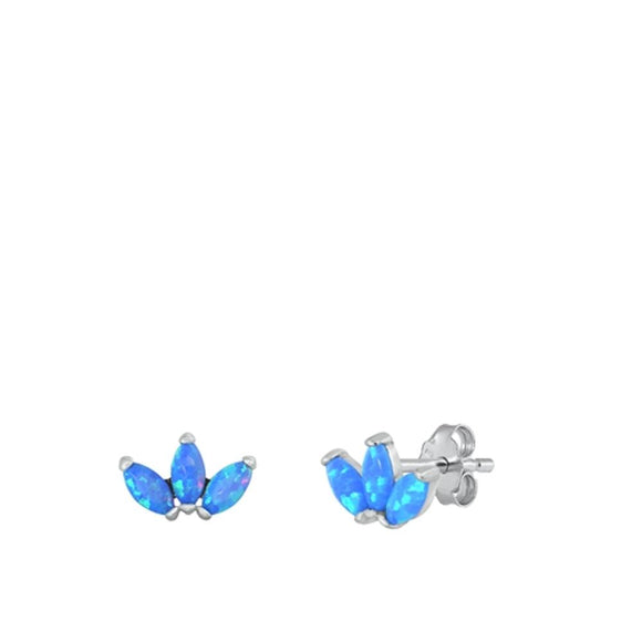 Sterling Silver Classic Blue Synthetic Opal Chic Fashion Stud Earrings 925 New