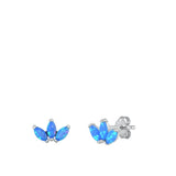 Sterling Silver Classic Blue Synthetic Opal Chic Fashion Stud Earrings 925 New