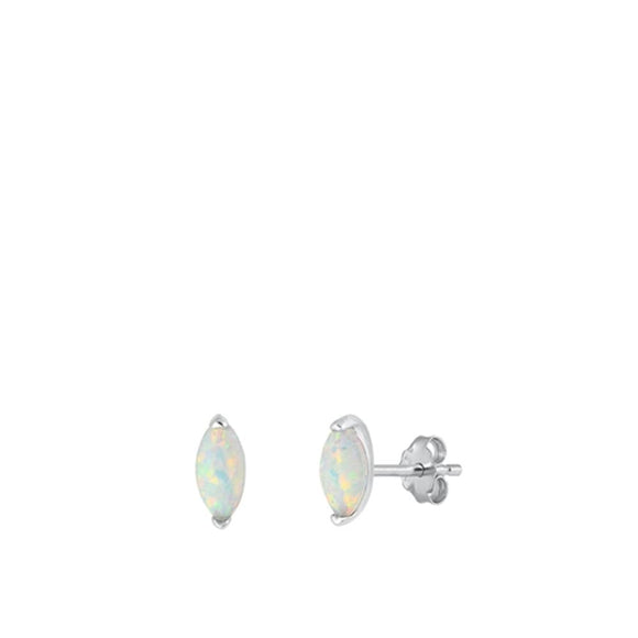 Sterling Silver Beautiful Marquise White Synthetic Opal High Polished Earrings