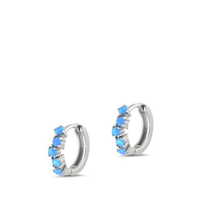 Sterling Silver High Polished Blue Synthetic Opal Hoop Fashion Earrings 925 New