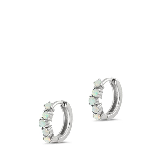 Sterling Silver Unique White Synthetic Opal High Polished Hoop Earrings 925 New