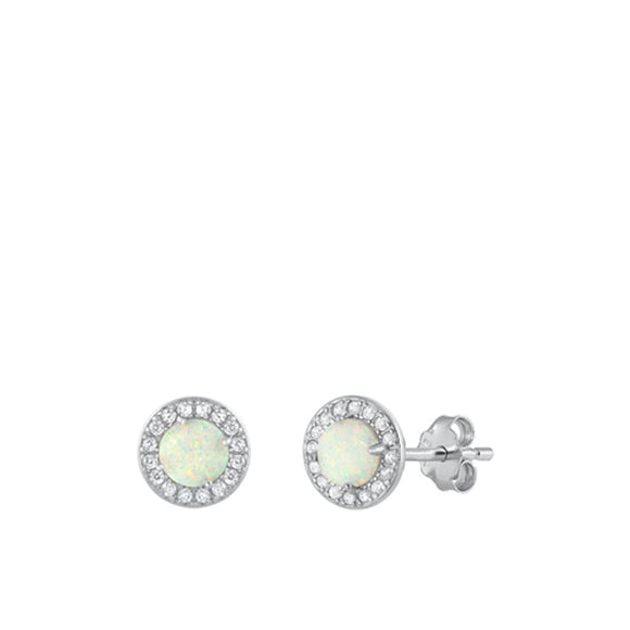 Sterling Silver Wholesale Clear CZ White Synthetic Opal High Polished Earrings