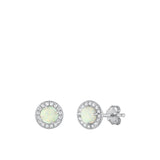 Sterling Silver Wholesale Clear CZ White Synthetic Opal High Polished Earrings