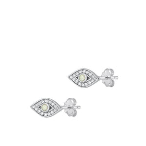 Sterling Silver Fashion White Synthetic Opal Clear CZ Eye Earrings 925 New