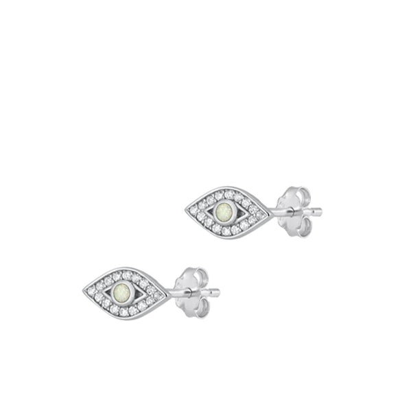 Sterling Silver Fashion White Synthetic Opal Clear CZ Eye Earrings 925 New