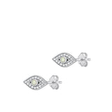 Sterling Silver Fashion White Synthetic Opal Clear CZ Eye Earrings 925 New