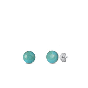 Sterling Silver Fashion Cute  Round Turquoise Stud Earrings .925 New