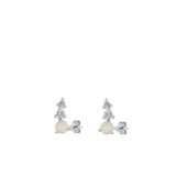 Sterling Silver High Polished Moonstone Stud Earrings .925 New