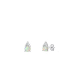 Sterling Silver .925 New Classic Clear CZ White Synthetic Opal Stud Earrings
