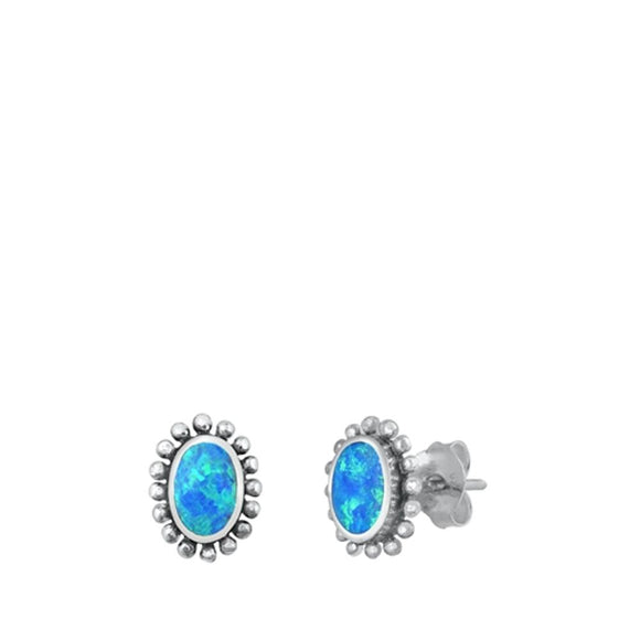 Sterling Silver Unique Blue Synthetic Opal High Polished Earrings 925 New