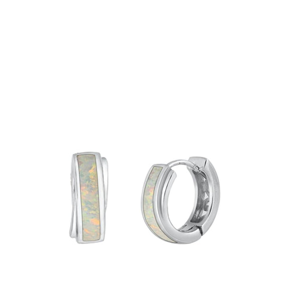 Sterling Silver Wholesale White Synthetic Opal Huggie Hoop Earrings 925 New
