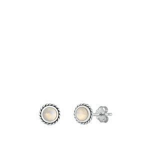 Sterling Silver Fashion Moonstone High Polished Bali Stud Earrings .925 New