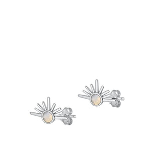 Sterling Silver High Polished Sunrise Sunset Moonstone Stud Earrings .925 New