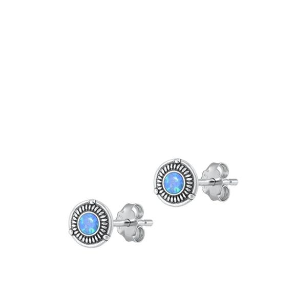 Sterling Silver Chic Bali Fashion Blue Synthetic Opal Stud Earrings 925 New