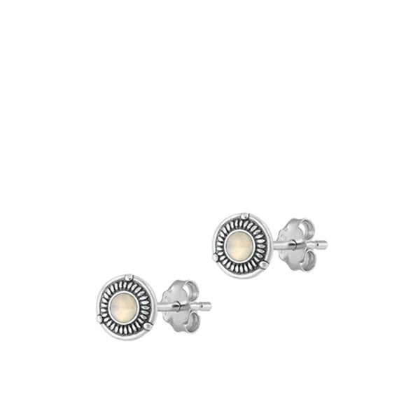 Sterling Silver Fashion Moonstone Bali Stud High Polished Earrings .925 New