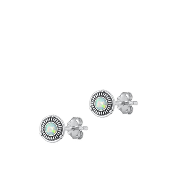 Sterling Silver Chic Fashion White Synthetic Opal Bali Earrings 925 New