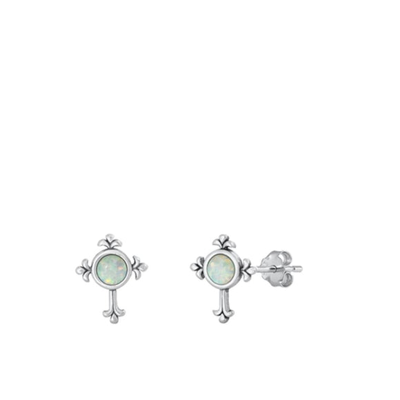 Sterling Silver Wholesale White Synthetic Opal Vintage Cross Earrings 925 New