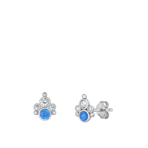 Sterling Silver Classic Blue Synthetic Opal Clear CZ Fashion Earrings 925 New