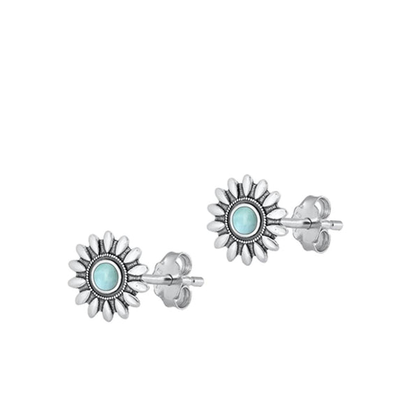 Sterling Silver High Polished Larimar Flower Fashion Earrings .925 New