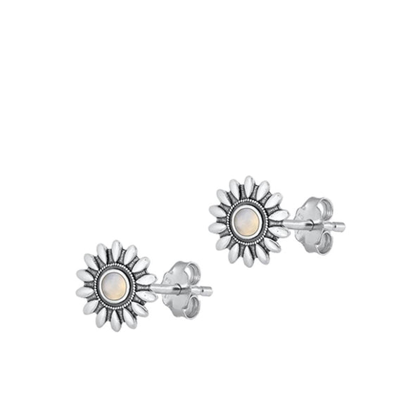 Sterling Silver Cute Moonstone Flower High Polished Fashion Earrings .925 New