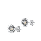 Sterling Silver Cute Moonstone Flower High Polished Fashion Earrings .925 New