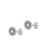 Sterling Silver White Lab Opal Flower Stud High Polished Earrings .925 New