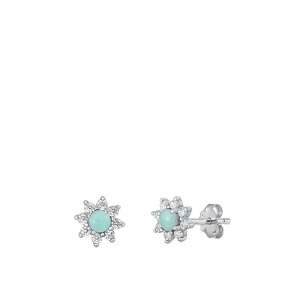 Sterling Silver Unique Flower Star Larimar High Polished Earrings .925 New