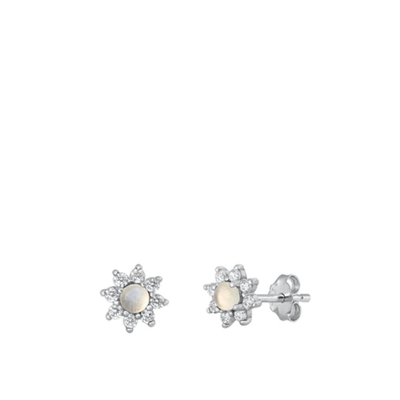 Sterling Silver Unique Flower Star Moonstone High Polished Earrings .925 New
