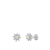 Sterling Silver Polished Sun White Synthetic Opal Cute Flower Earrings 925 New