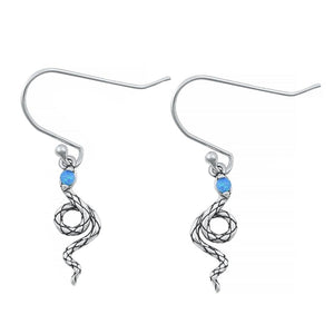 Sterling Silver Cute Blue Synthetic Opal Polished Snake Hook Earrings .925 New