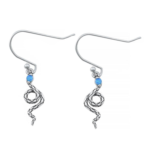 Sterling Silver Cute Blue Synthetic Opal Polished Snake Hook Earrings .925 New
