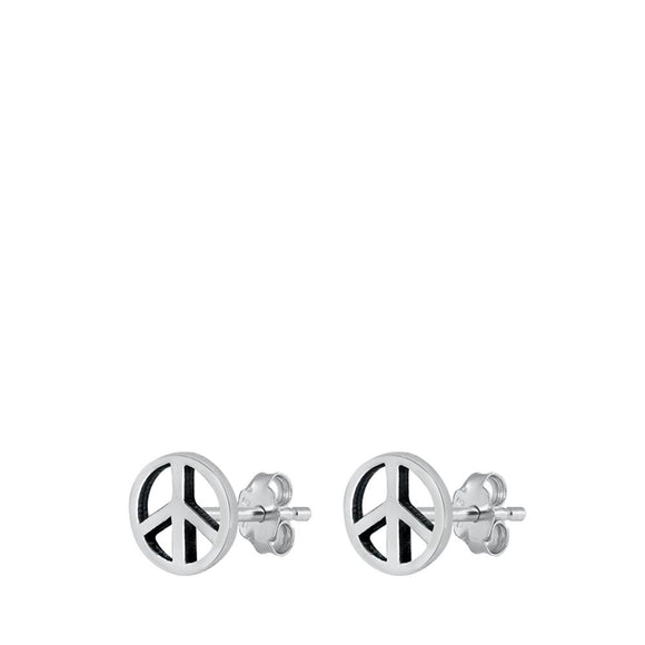 Tiny Peace Sign Hippie Symbol .925 Sterling Silver Cute Small Stud Earrings