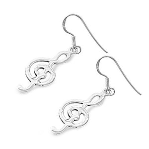 Music Note Treble Clef Earrings .925 Sterling Silver