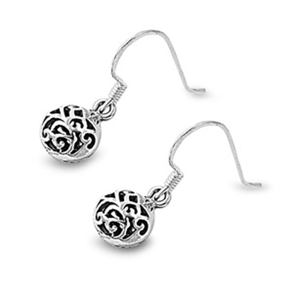 Sterling Silver Cutout Sphere Filigree Swirl Victorian Elegant Earrings 925 New