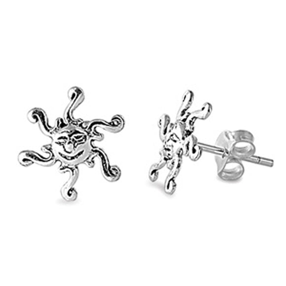 Sterling Silver Spiral Sun Happy Face Vintage Style Mystic Space Earrings 925