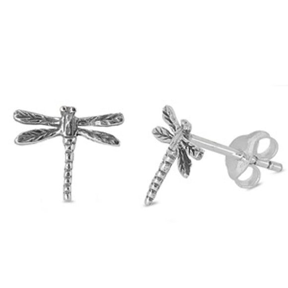 Sterling Silver Cute Polished Dragonfly Stud Oxidized Fashion Earrings 925 New