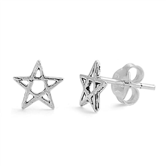 Star Pentagram Stud Earrings .925 Sterling Silver