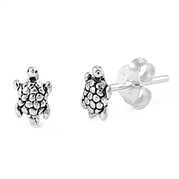 Sterling Silver Vintage Turtle Pebble Texture Ocean Beach Earrings 925 New