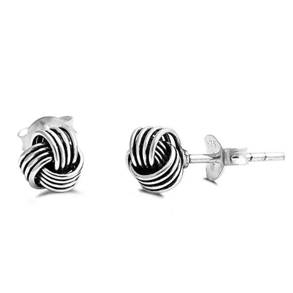 Trinity Intricate Rope Knot Loop .925 Sterling Silver Twist Braid Stud Earrings