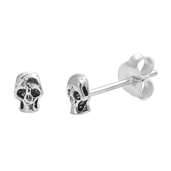 Skeleton Biker Skull Spooky .925 Sterling Silver Scary Dia De Los Muertos Stud Earrings