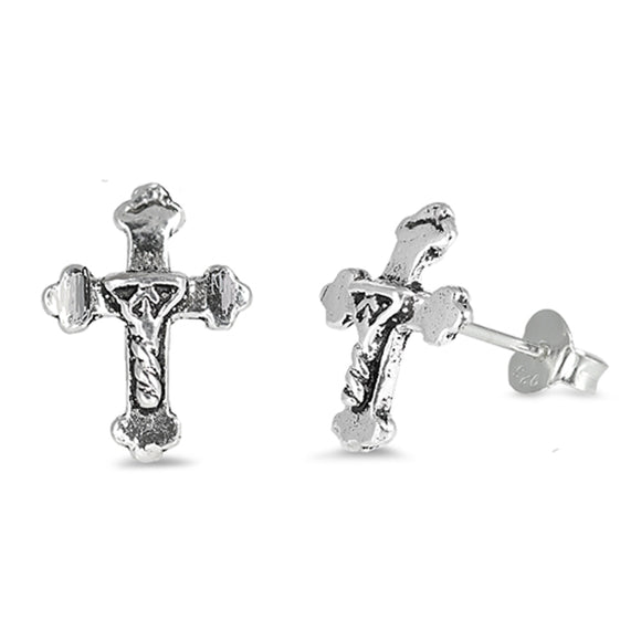 Sterling Silver Classic Cross Vintage Ornate Rope Twist Earrings 925 New