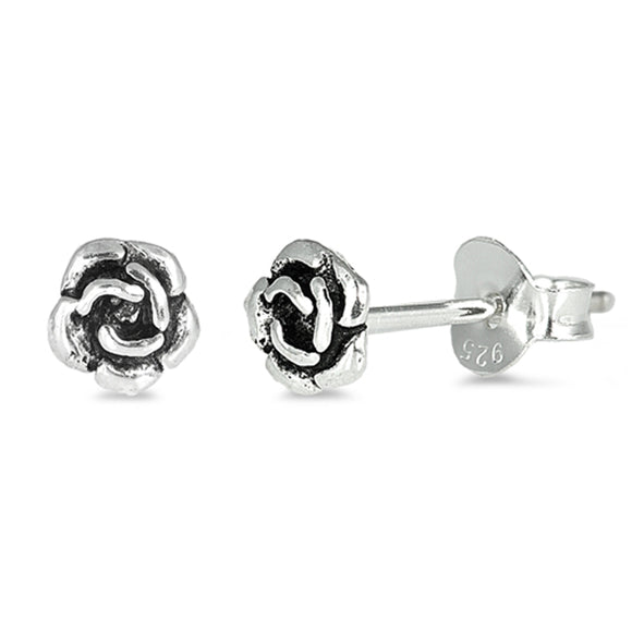 Sterling Silver Tiny Vintage Rose Flower Classic Garden Earrings 925 New