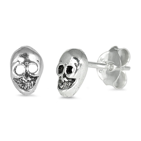 Sterling Silver Skeleton Head Skull Cutout Face Creepy Earrings 925 New