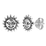 Sterling Silver Sun Face Smile Happy Ornate Celestial Earrings 925 New