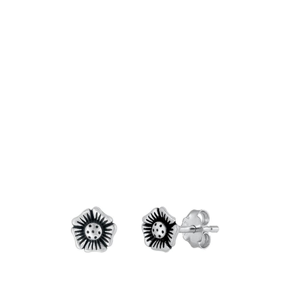 Sterling Silver Detailed Flower Classic Stud Earrings 925 New