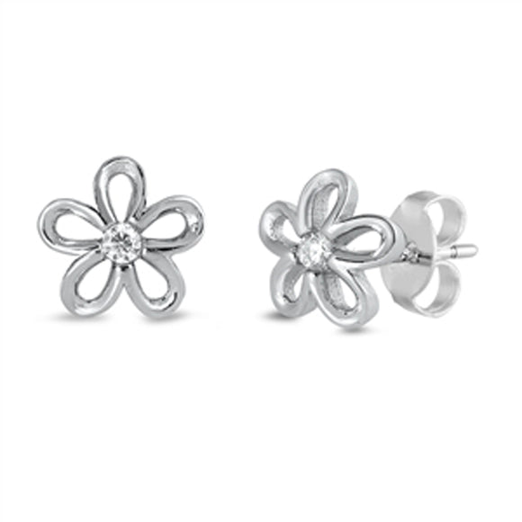 Sterling Silver Retro Flower Outline Cute Garden Stud Earrings 925 New